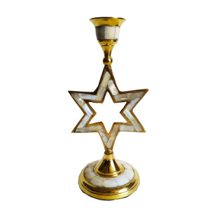 Castiçal de Bronze e Madrepérola Estrela | Suporte Candelabro de Vela