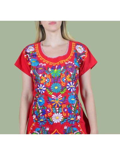 Vestido Bordado Oaxaca Vermelho