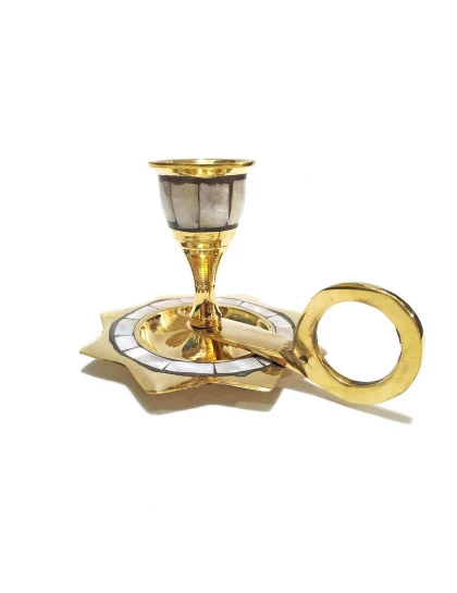 Castiçal de Bronze e Madrepérola | Suporte Candelabro de Vela