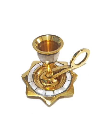Castiçal de Bronze e Madrepérola | Suporte Candelabro de Vela