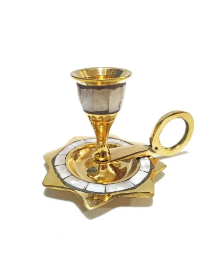 Castiçal de Bronze e Madrepérola | Suporte Candelabro de Vela