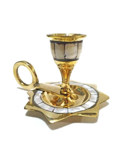 Castiçal de Bronze e Madrepérola | Suporte Candelabro de Vela