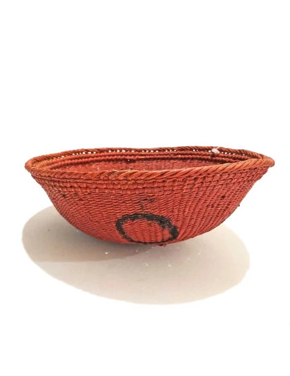 Cesto Indígena Artesanal Yanomami | Cesta Fibra Natural com Urucum
