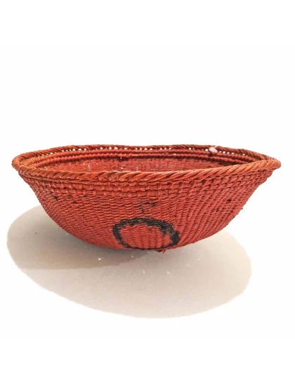 Cesto Indígena Artesanal Yanomami | Cesta Fibra Natural com Urucum