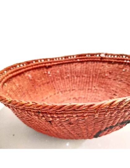 Cesto Indígena Artesanal Yanomami | Cesta Fibra Natural com Urucum