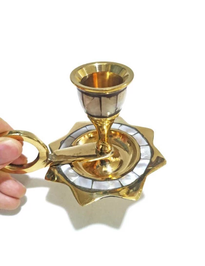 Castiçal de Bronze e Madrepérola | Suporte Candelabro de Vela