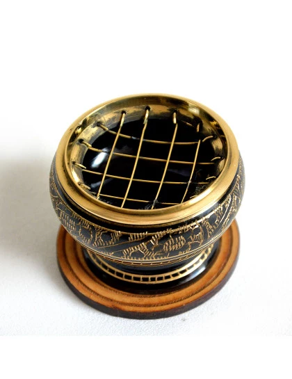 Incensário Redondo Dourado & Preto Pequeno