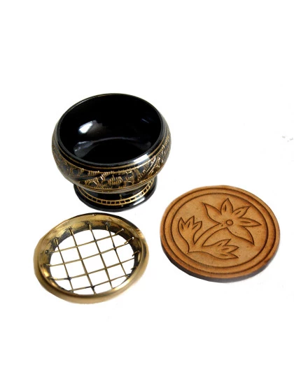 Incensário Redondo Dourado & Preto Pequeno