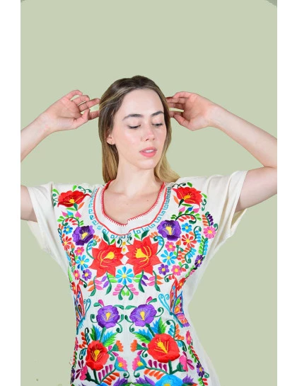 Vestido Bordado Oaxaca Natural-Médio
