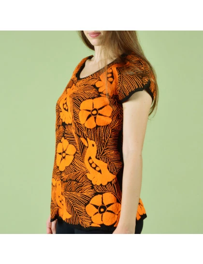  Blusa Bordada Feminina Laranja