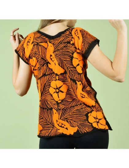  Blusa Bordada Feminina Laranja