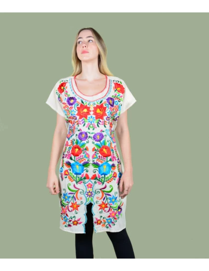 Vestido Bordado Oaxaca Natural-Médio