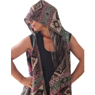 Colete Asteca com Capuz Xiuhtecuhtli | Roupa Xamânica 