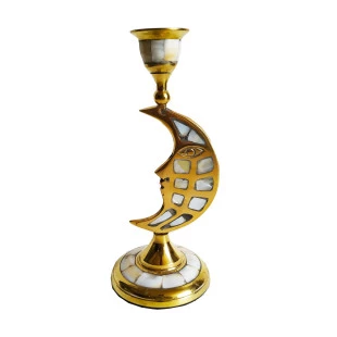 Castiçal de Bronze e Madrepérola Lua | Suporte Candelabro de Vela