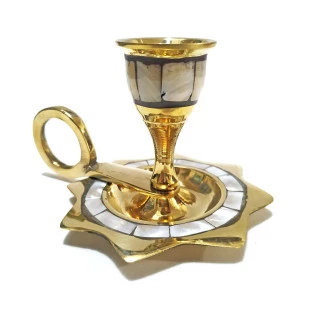Castiçal de Bronze e Madrepérola | Suporte Candelabro de Vela