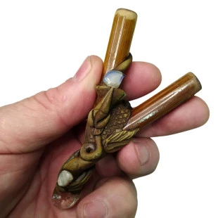 Kuripe de Bambu Flor | Aplicador para Rapé | Auto Aplicador de Bambu para Rapé