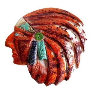 Mascara Indio Perfil  Vermelho / Salmão Grande | Máscara de Spondylus 